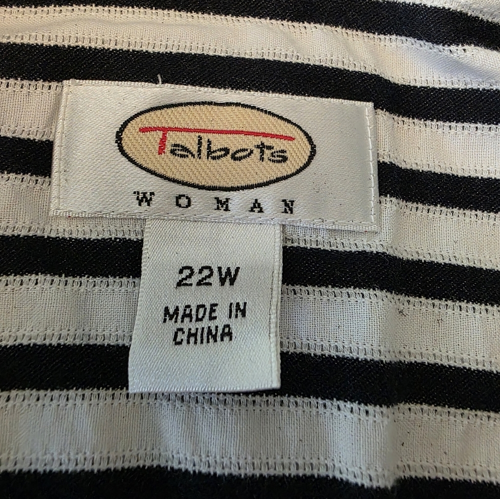 Talbots Striped Black and White Button-Up Shirt - 22W - Picture 2 of 5